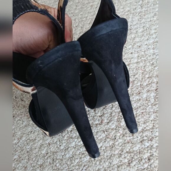 Diane Von Furstenberg Leopard Calf Skin/Suede Leopard peep toe Sling Back sz 8.5 - Picture 11 of 12